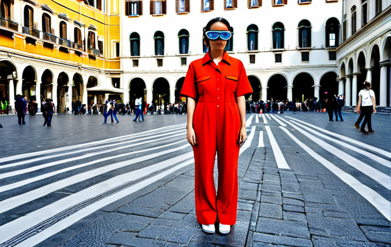 Enhanced Sensory Experience**

"A woman in a modern, fully clothed jumpsuit with augmented reality glasses. She is standing in a vibrant Milanese piazza, experiencing overlayed digital information. The scene evokes a sense of wonder and technological enhancement of the senses. Safe for work, appropriate content, fully clothed, modest, professional photography, perfect anatomy, correct proportions, well-formed hands, natural pose."

**