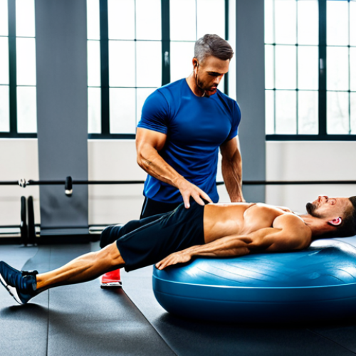 Home 22 Dynamic Balance Training**
"A professional fitness instructor demonstrating a BOSU ball exercise to a fully clothed athlete in a modern gym, appropriate attire, safe for work, perfect anatomy, natural proportions, bright lighting, family-friendly environment, professional photography, high quality."
**