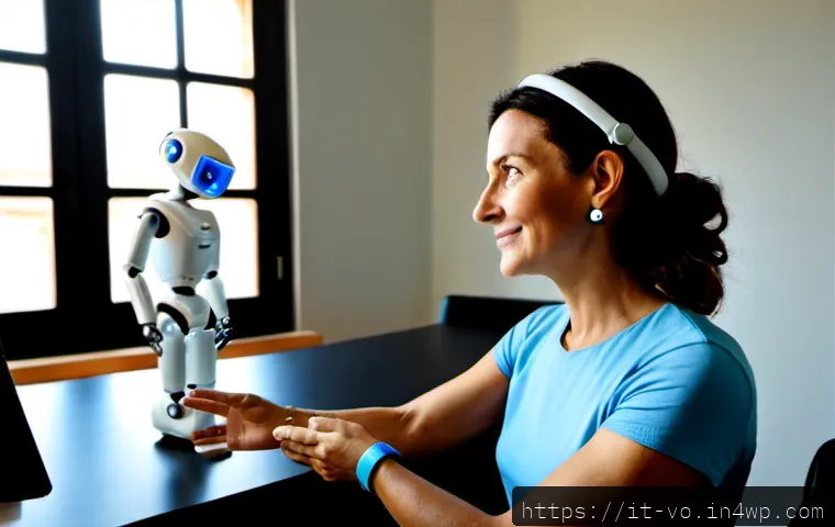 감각확장 기술과 감정 인식 기술의 결합 - Photorealistic Italian university research lab, a middle-aged Italian woman wearing a subtle lightwe...